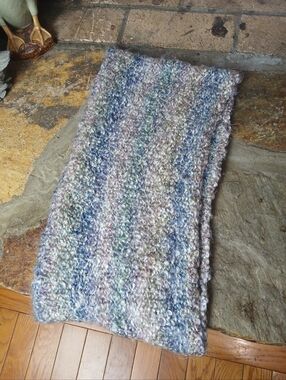 Handknit Multicolor Bouclé Scarf - Soft Pastel Stripes OSFM